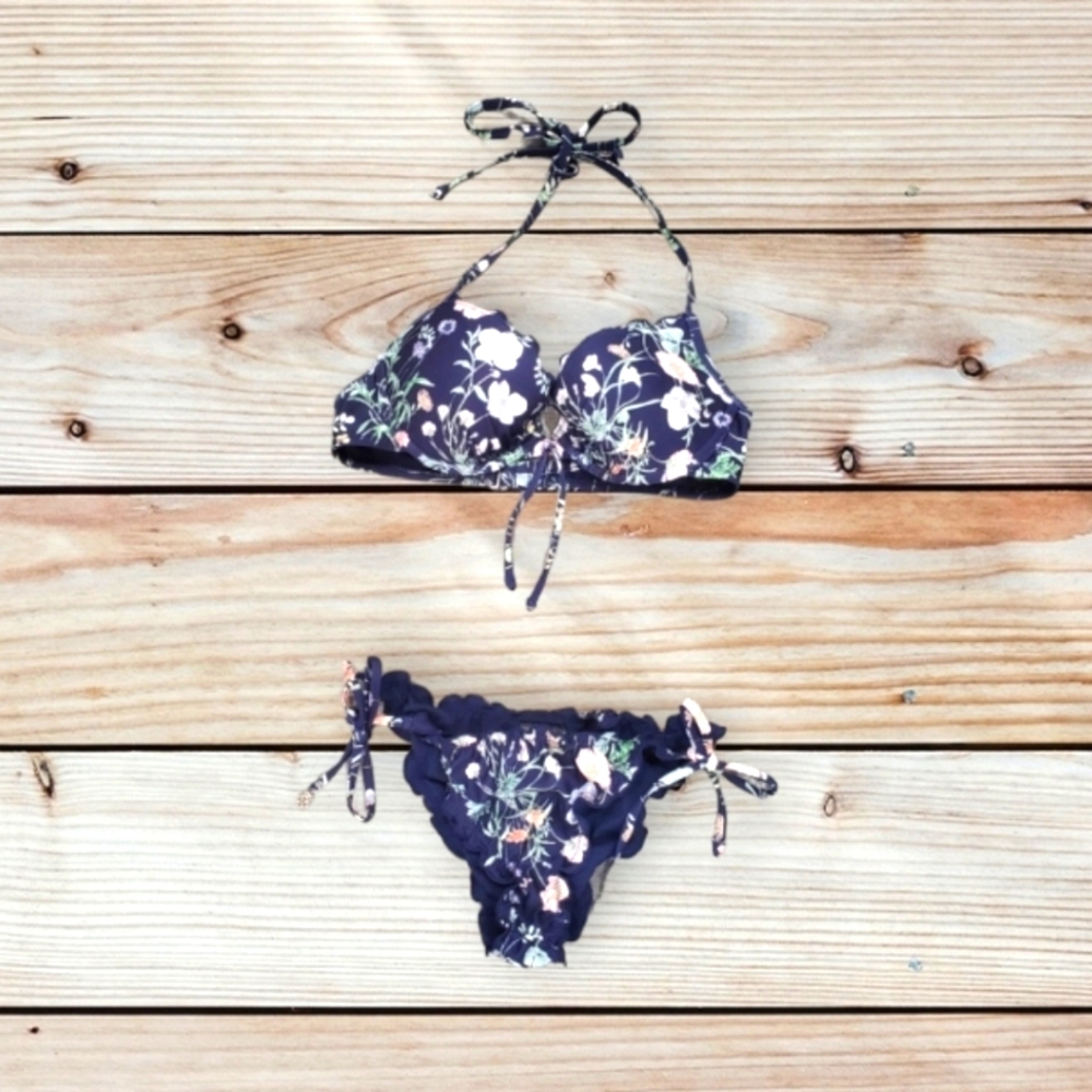 H&M ruffled floral  halter bikini set